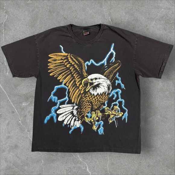 USA Thunder Lightning Bald Eagle Faded Modern Reprint Travis Scott Style - M/L - Picture 1 of 7